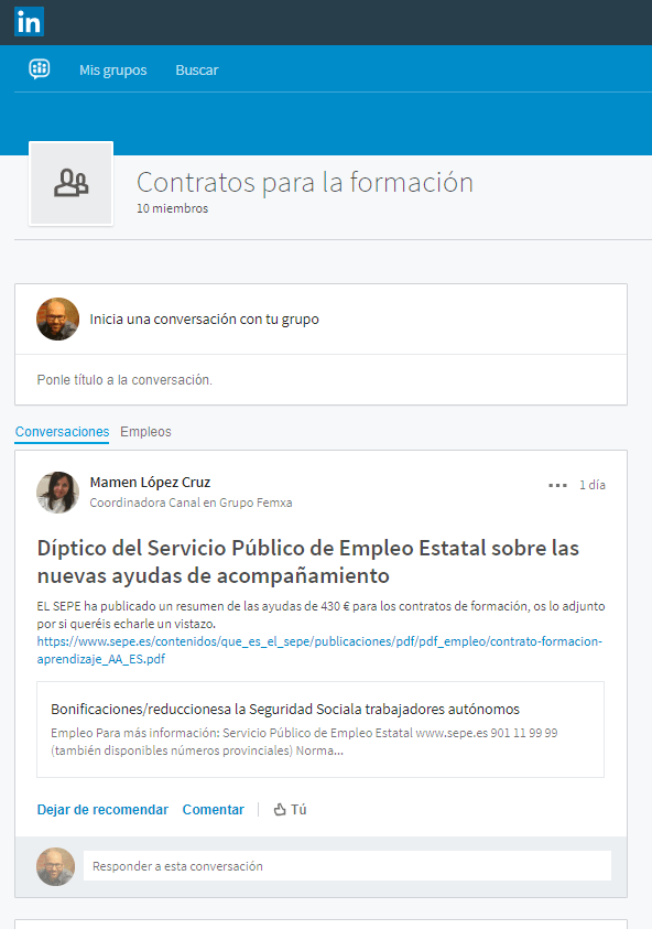 Linkedin para contratos para la formación